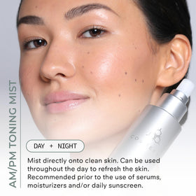In-use COSMEDIX Benefit Balance Toner delivering a light refresh