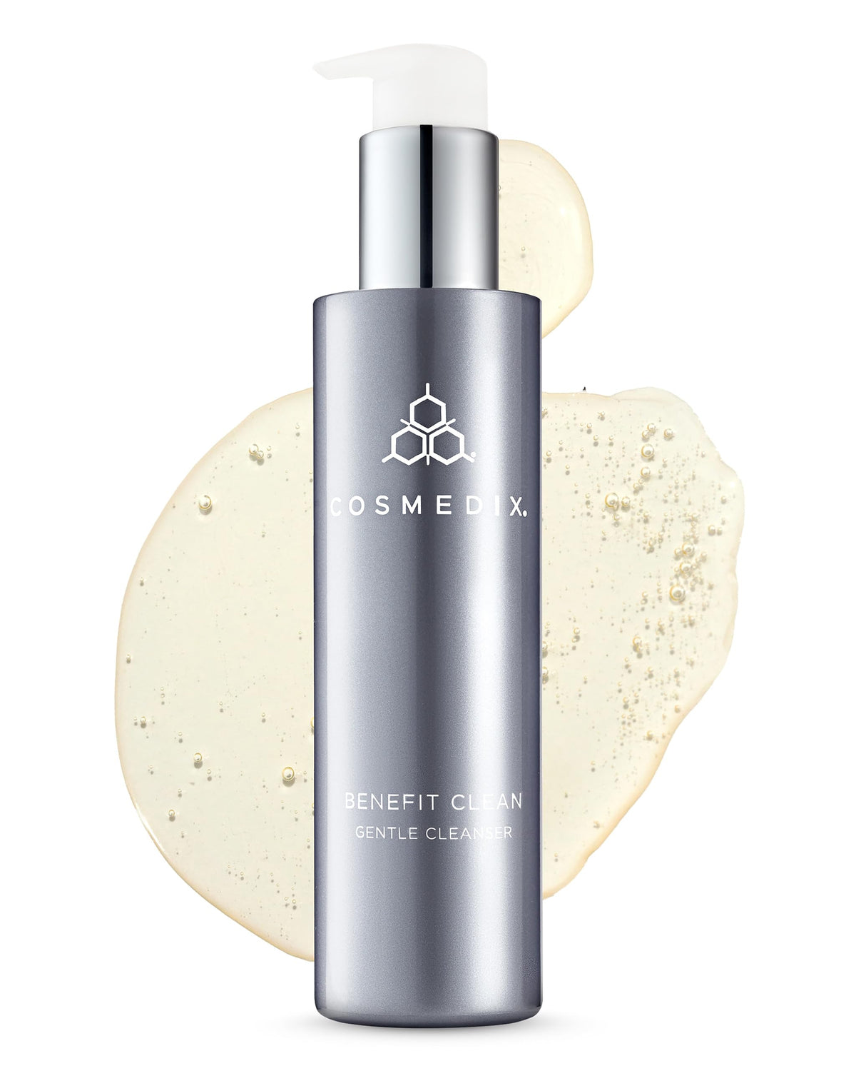 COSMEDIX Benefit Clean gel bottle showing a gentle, hydrating cleanse for all skin types