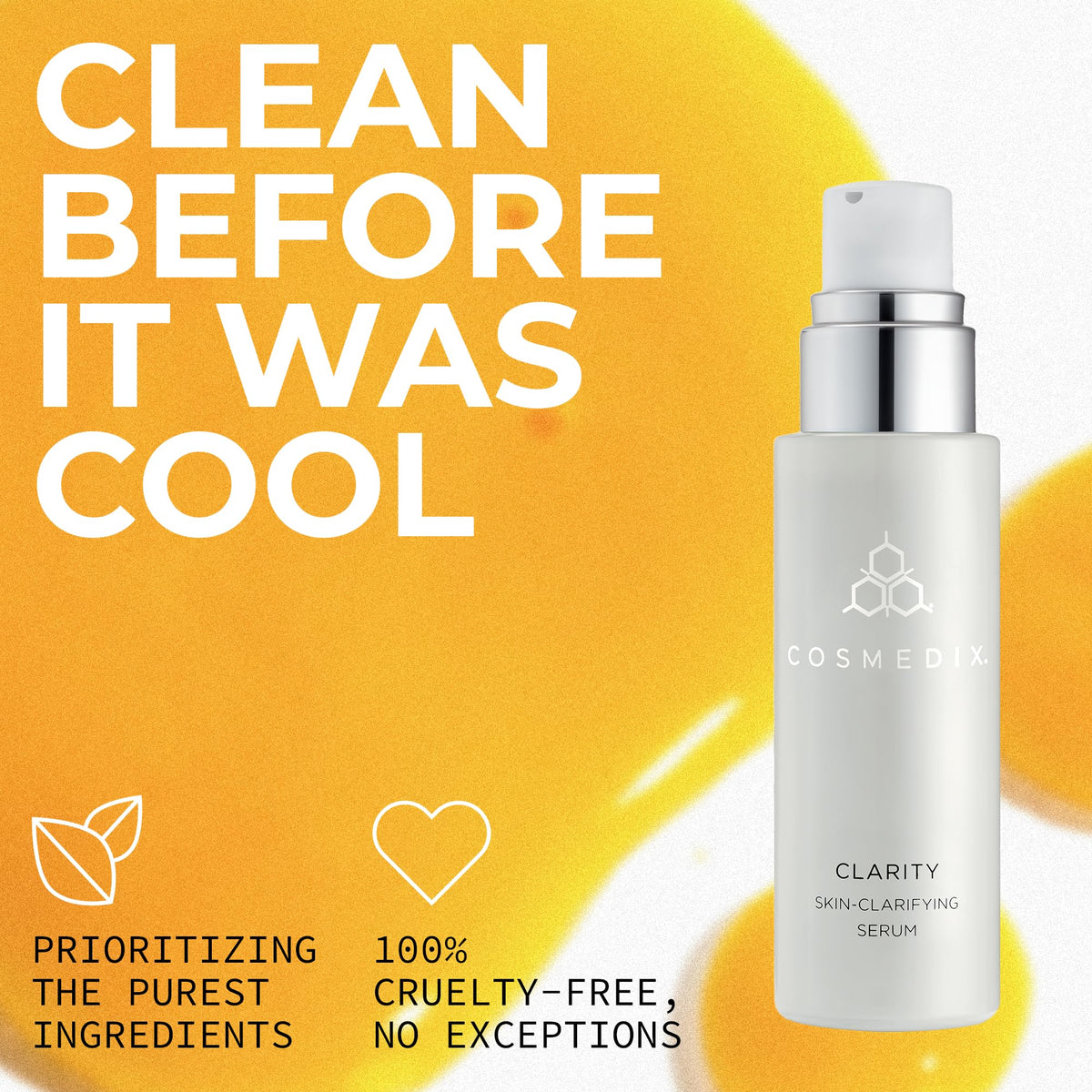COSMEDIX Clarity Serum night-time routine captured after cleansing for overnight absorption.