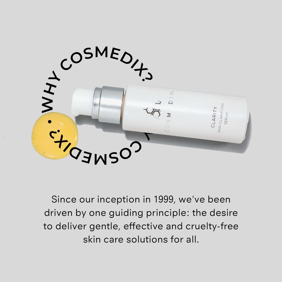 COSMEDIX Clarity Serum packaging box conveys premium clean skincare messaging.
