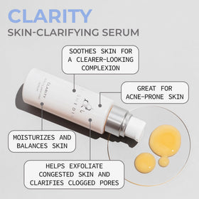 COSMEDIX Clarity Serum texture close-up highlights gentle exfoliation for refined pores.