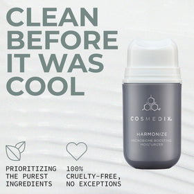 COSMEDIX Harmonize application scene demonstrates day and night usage for ongoing moisture