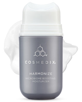 COSMEDIX Harmonize moisturizer bottle front illustrates premium prebiotic hydration for daily care
