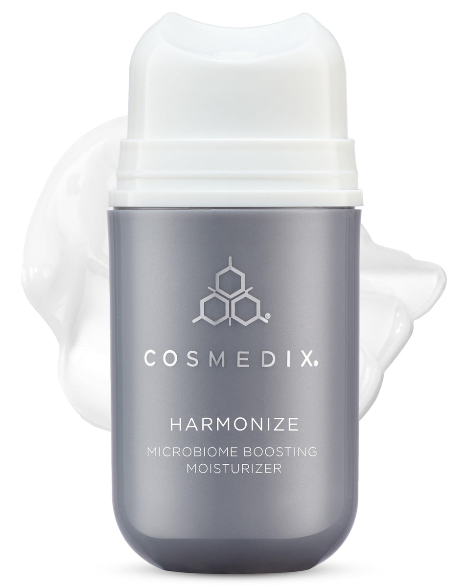 COSMEDIX Harmonize moisturizer bottle front illustrates premium prebiotic hydration for daily care