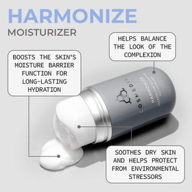 COSMEDIX Harmonize cap closeup highlights a gentle, lightweight formula suitable for all skin types