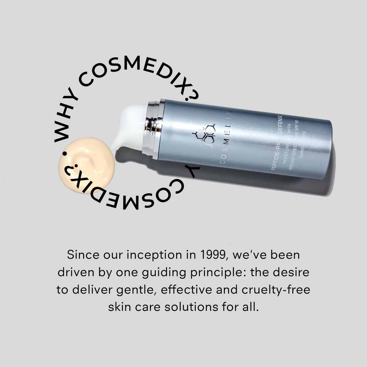 COSMEDIX Peptide-Rich Defense sun protection icon communicates SPF 50 shielding.