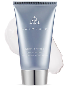 COSMEDIX Skin Thirst moisturizer jar shows creamy texture for daily hydration.