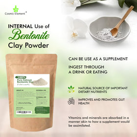 Cosmic Element calcium bentonite clay powder pour shows easy scoop-and-apply detox for skin