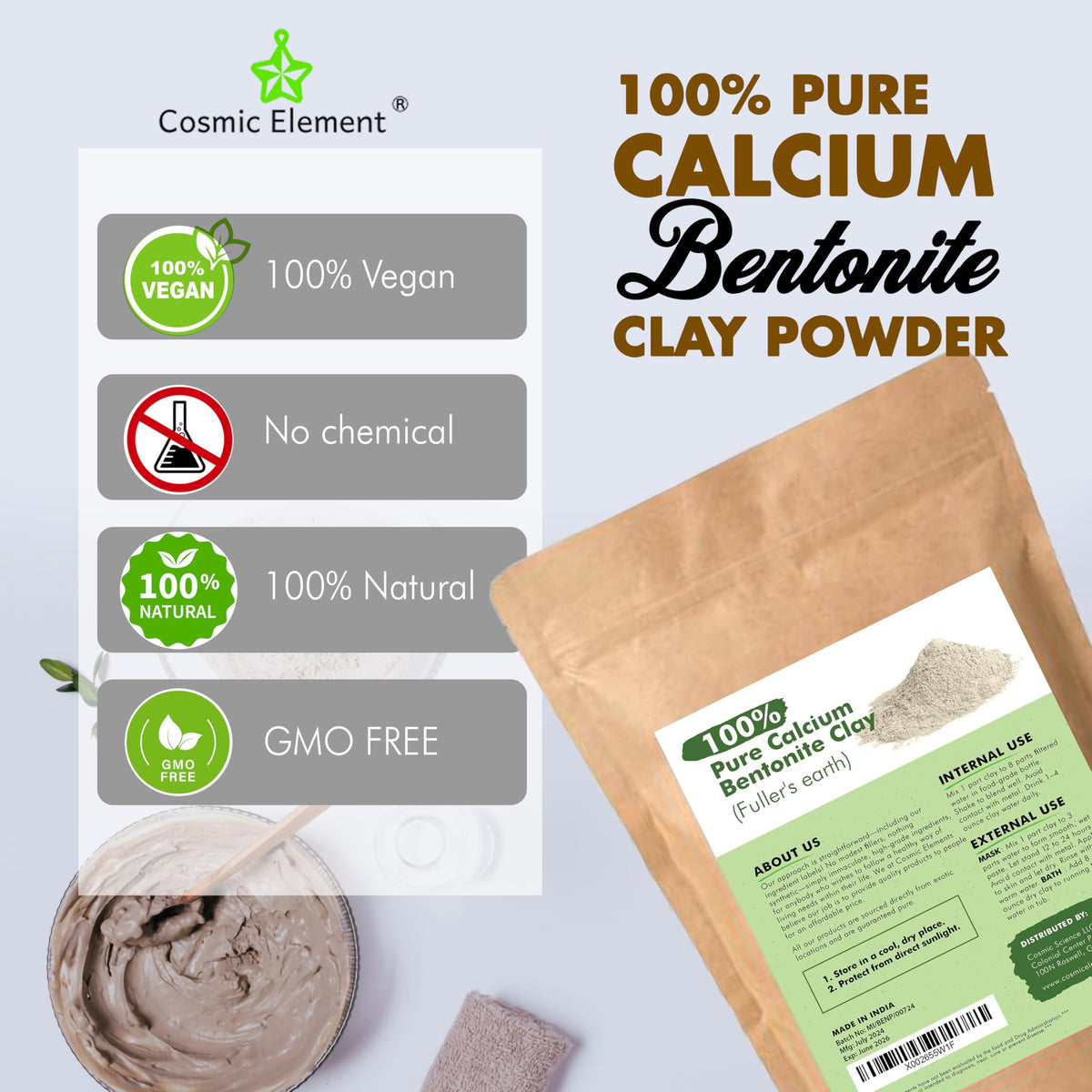 Cosmic Element clay bath and foot soak shown for soothing detox and skin softness