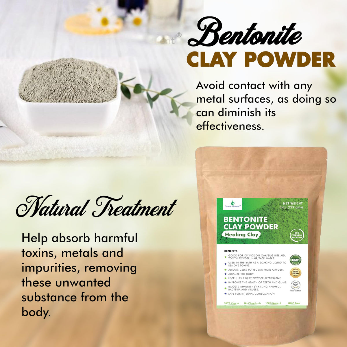 Cosmic Element vegan food-grade label on clay packaging