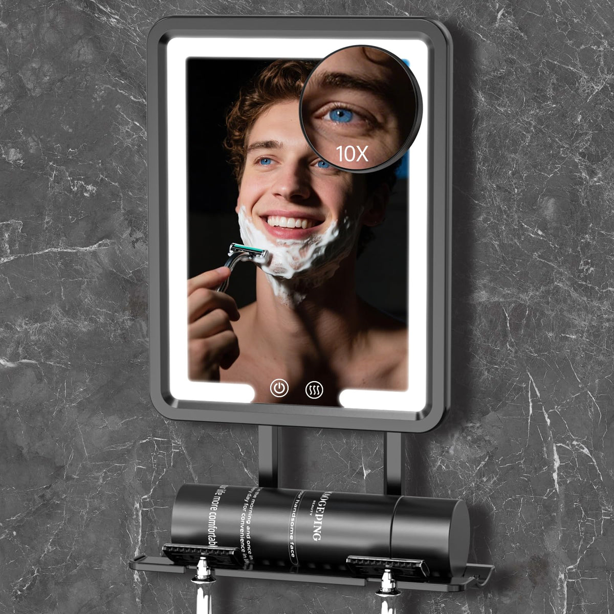 COSMIRROR fogless heated shower mirror offers a clear full-face view for shaving.