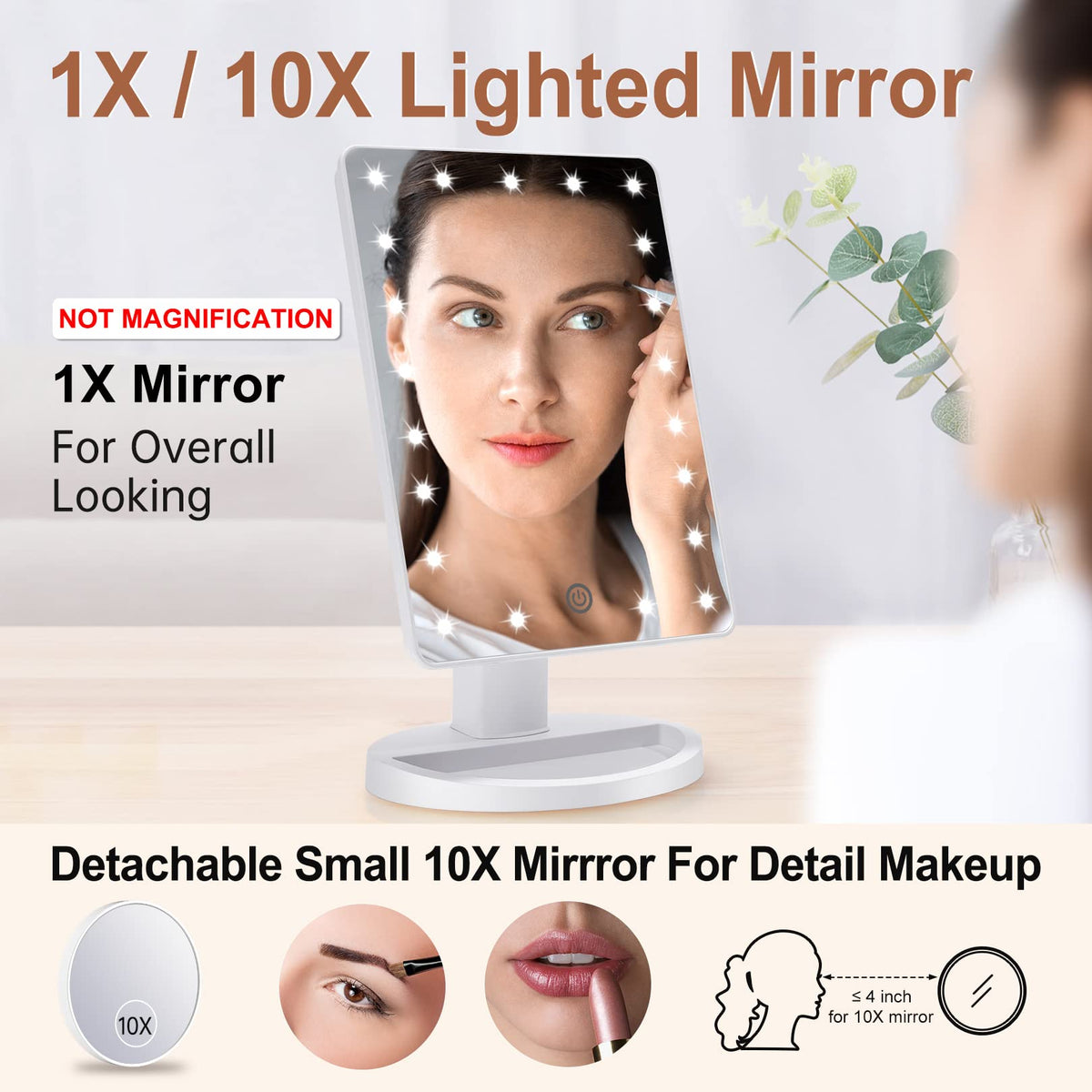 COSMIRROR 10x detachable magnifier for precise eye and lip detailing