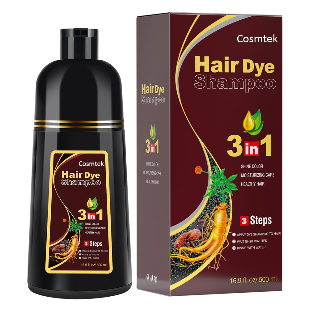 COSMTEK dark brown hair dye shampoo bottle pour for even coverage