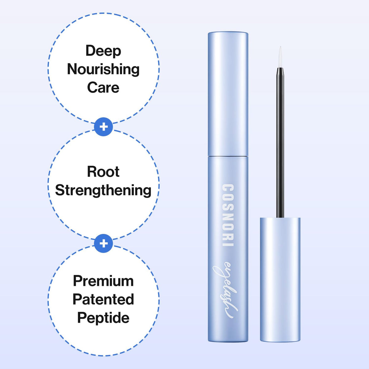 COSNORI Intensive Eyelash Serum close-up texture shows smooth, easy-absorb gel