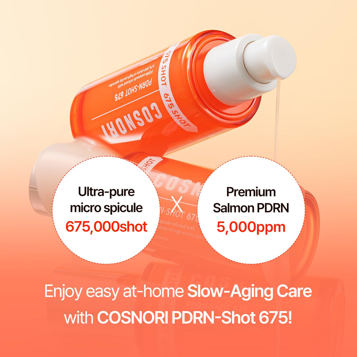 COSNORI PDRN-Shot 675 label highlighting 5000ppm PDRN richness for skin support.