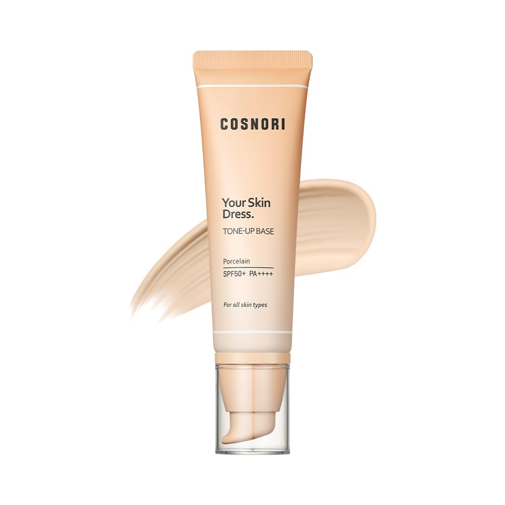 COSNORI Your Skin Dress Tone Up Base porcelain bottle swatch for natural tone-up results
