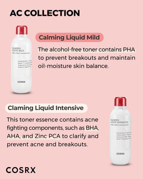 COSRX Calming Liquid Mild alcohol-free formula shown for gentle care.