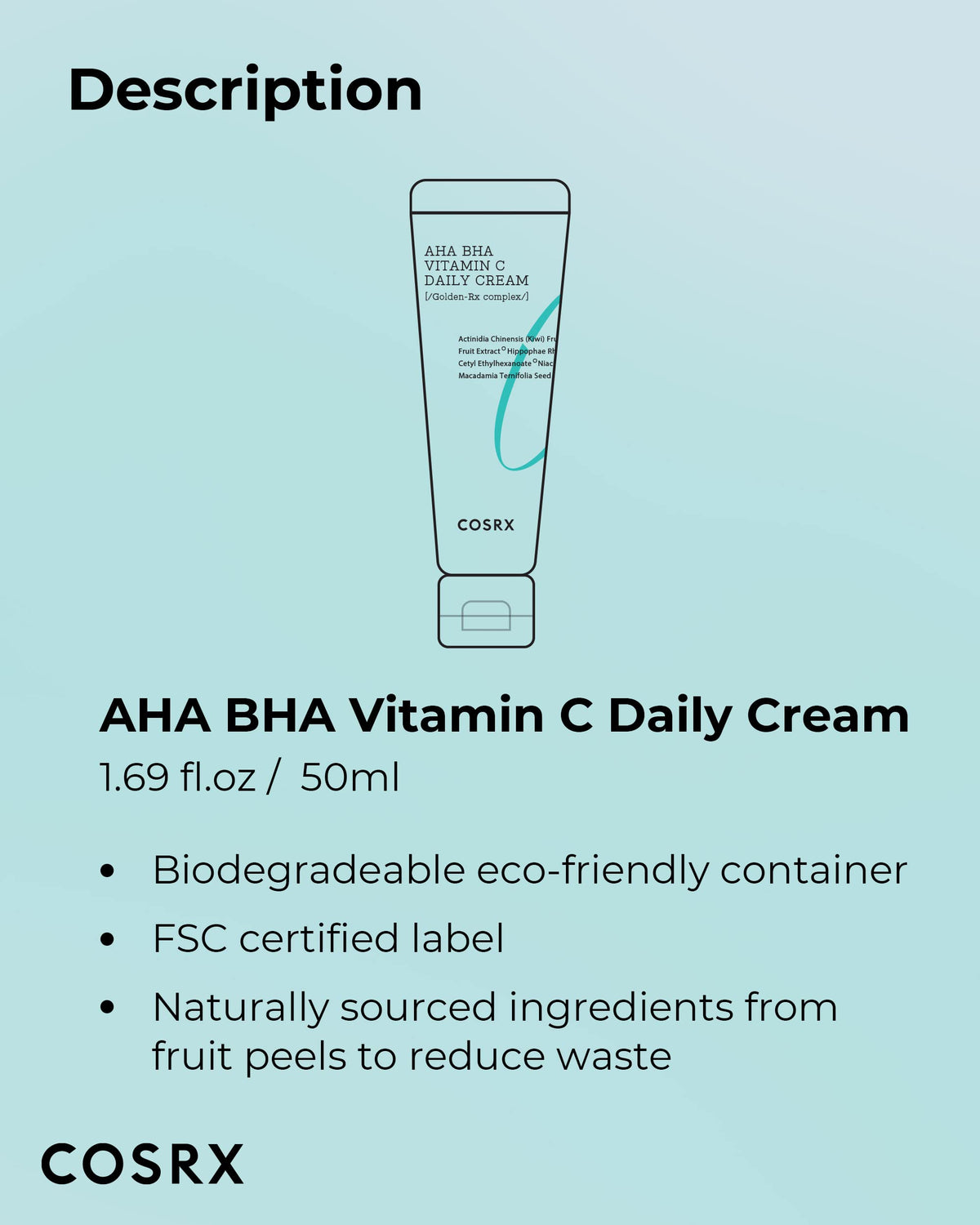 COSRX AHA BHA Vitamin C Daily Cream glow finish suggests refreshed skin.