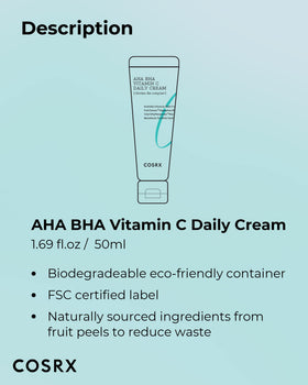 COSRX AHA BHA Vitamin C Daily Cream glow finish suggests refreshed skin.
