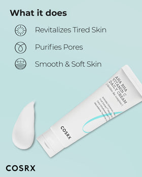 COSRX AHA BHA Vitamin C Daily Cream kiwi extract boosts brightening and antioxidant support.