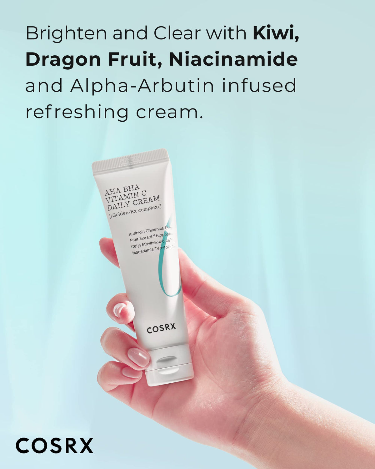 COSRX AHA BHA Vitamin C Daily Cream texture demonstrates smooth, quick-absorbing hydration.