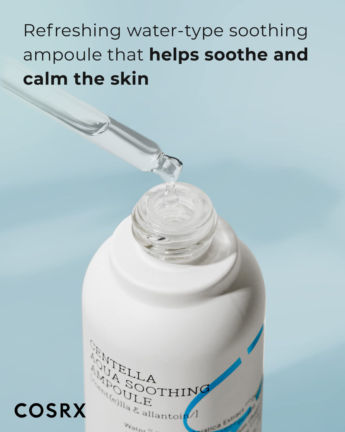 COSRX ampoule pump close-up highlighting quick absorption for sensitive skin