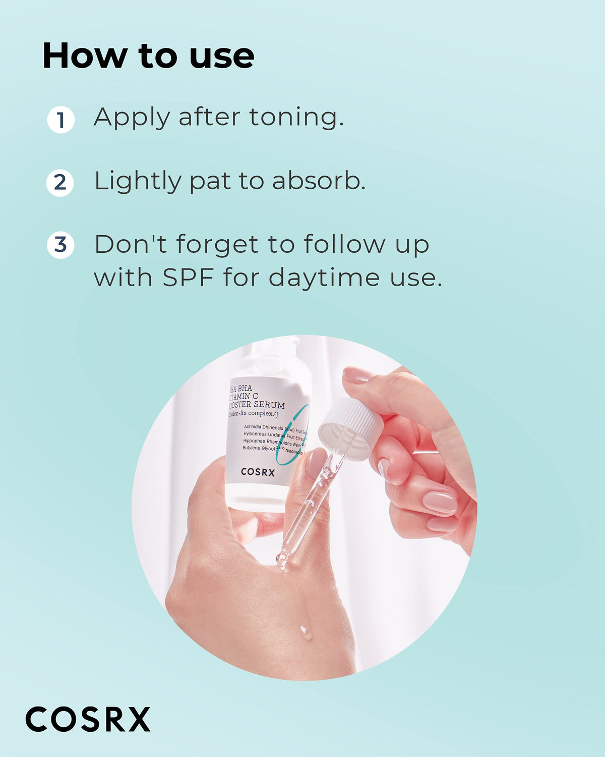 Healthy glow on the skin after applying Cosrx serum