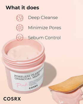 COSRX Pink Charcoal Mask on skin during drying demonstrating pore refinement.
