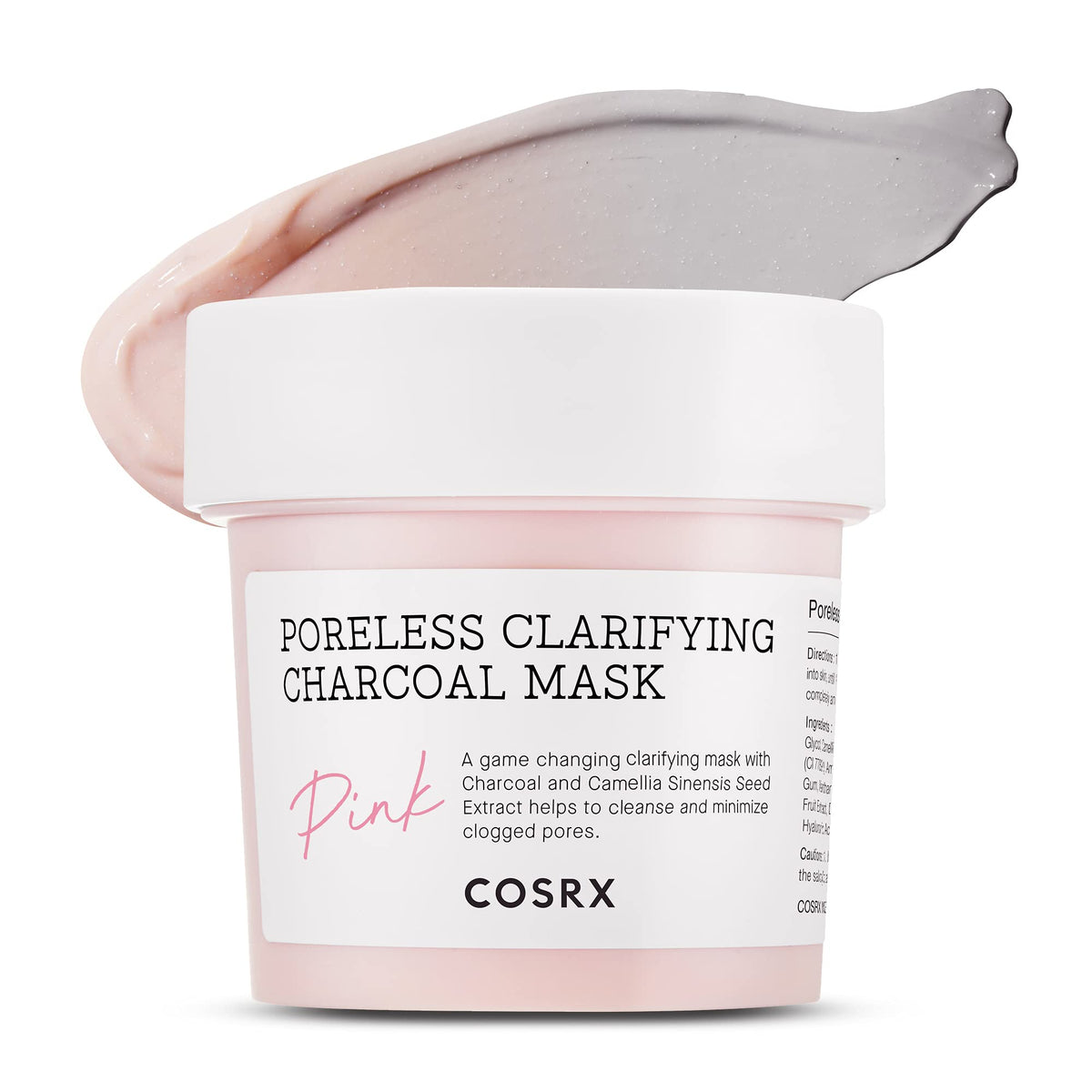 COSRX Pink Charcoal Mask jar close-up showing pink clay texture for cleansing.