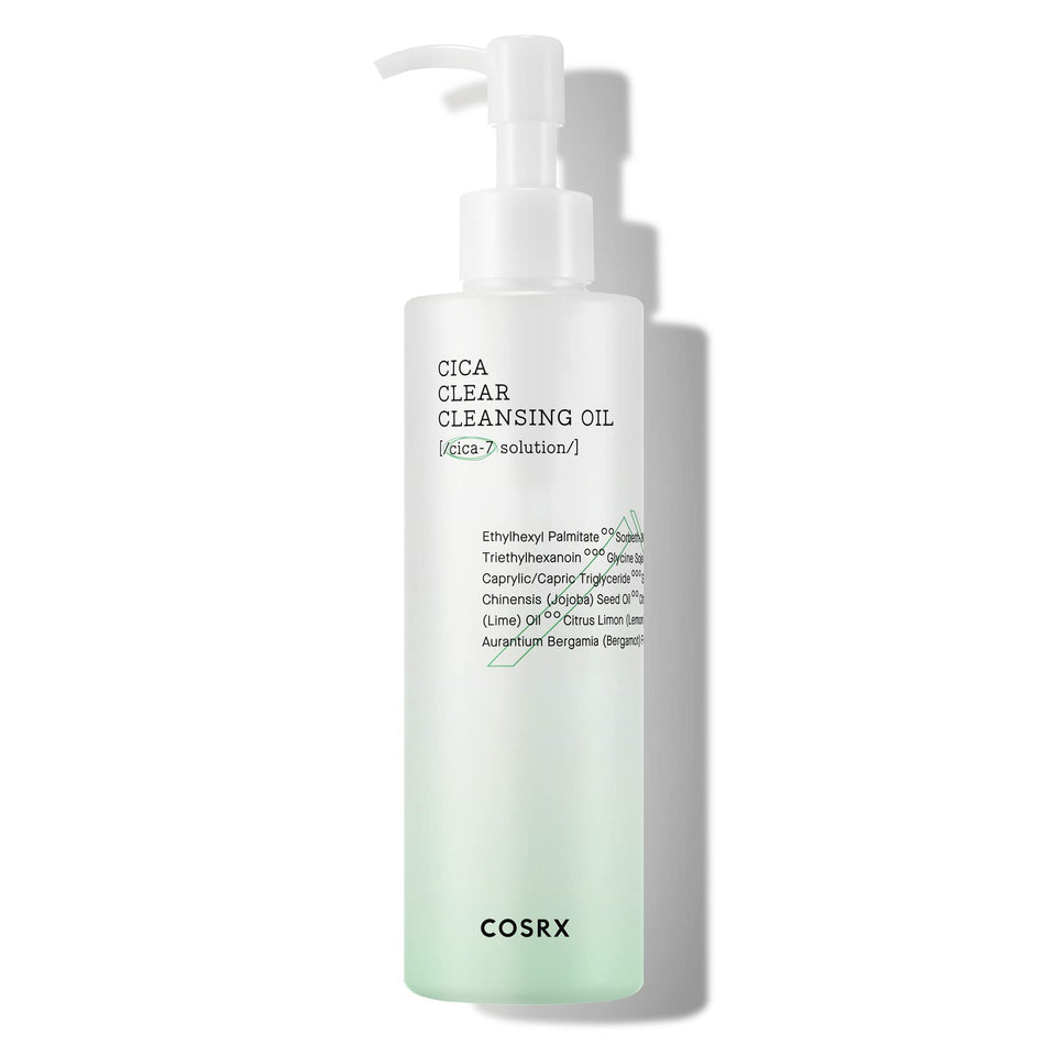 COSRX Pure Fit Cica Cleansing Oil bottle showing soothing Cica-7 for sensitive skin