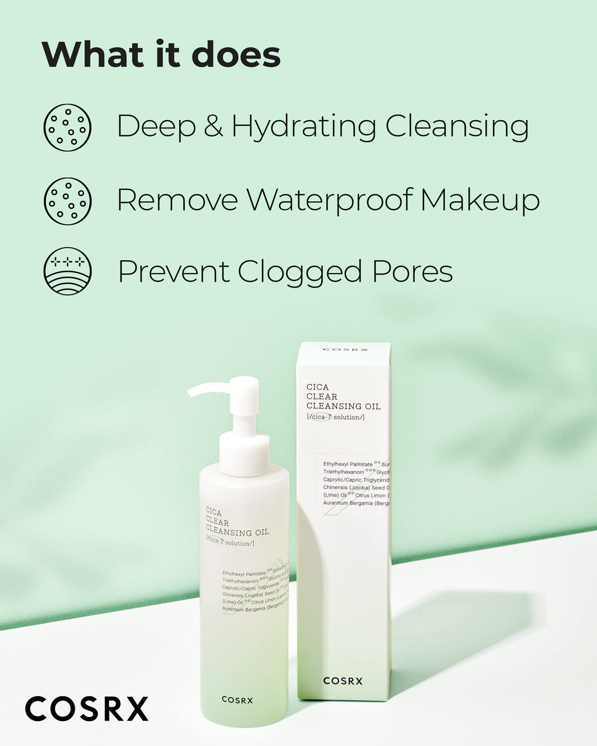 Pour shot showing COSRX oil cleansing removing makeup without residue