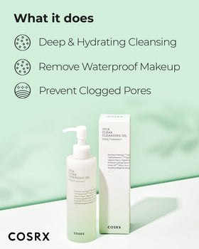 Pour shot showing COSRX oil cleansing removing makeup without residue