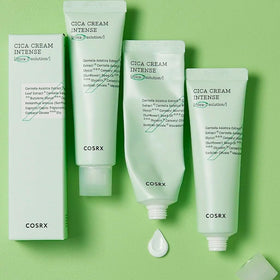 COSRX Pure Fit Cica Intensive Cream applied on face for soothing relief.
