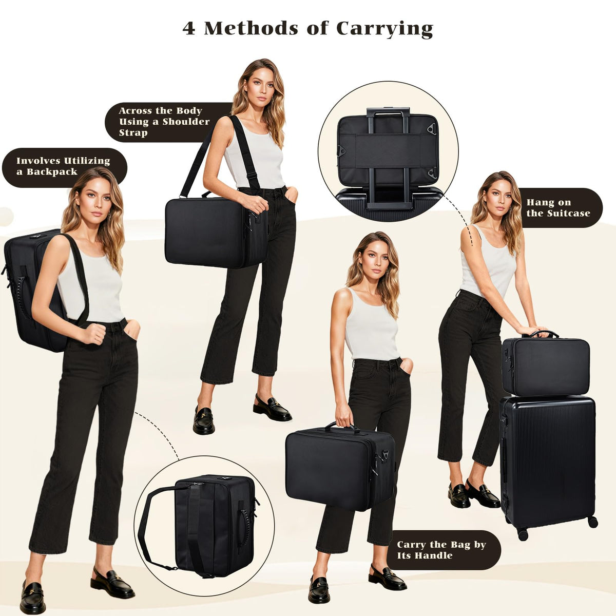 Costravio see-through pouches displaying cosmetics and small tools