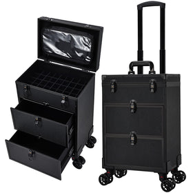 Costravio professional 3 in 1 rolling makeup case with top pouch for easy brush access