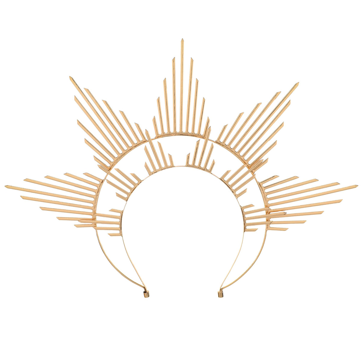 COSUCOS Golden Halo Crown front view with sunburst spikes for cosplay