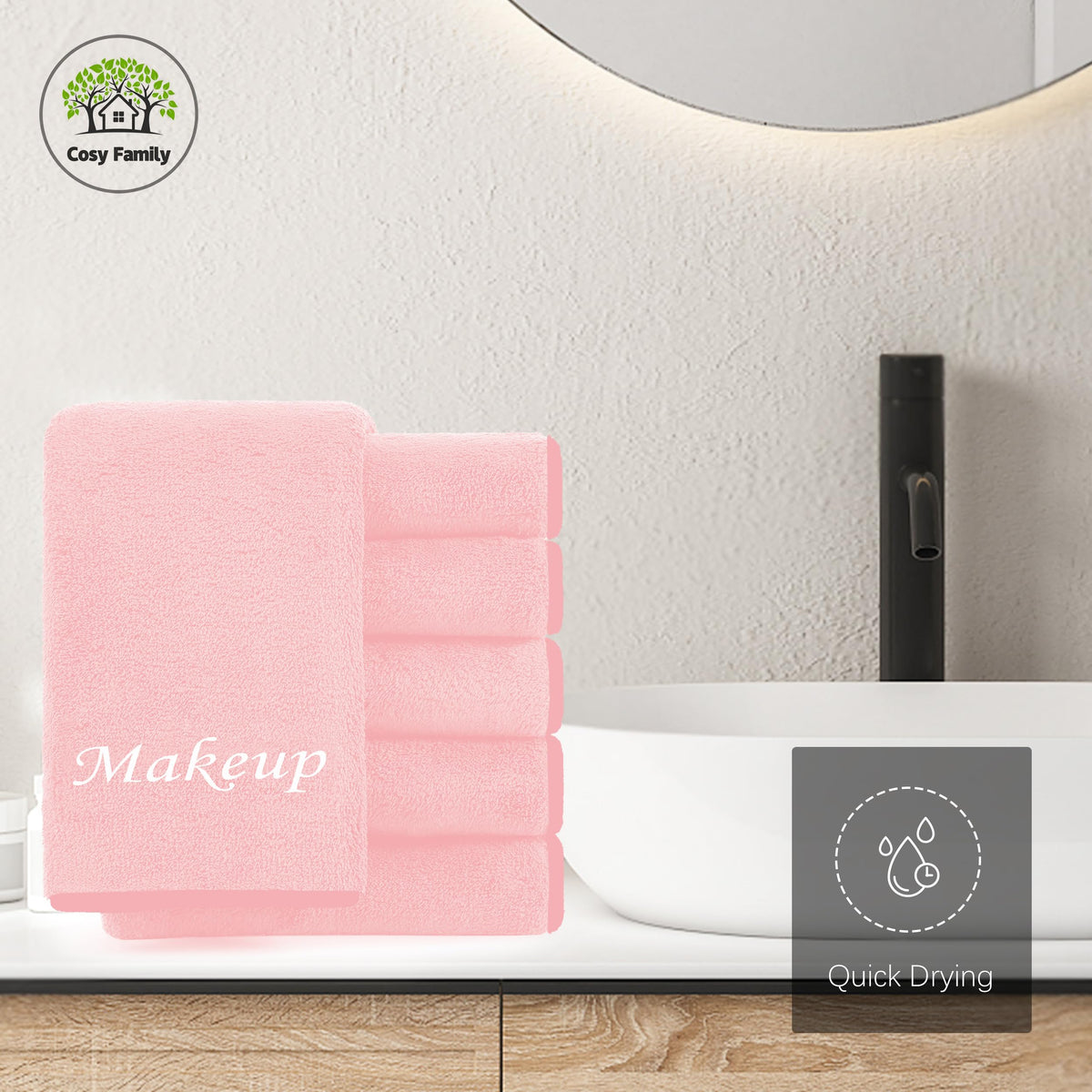 Cosy Family makeup remover cloths embroidery adds elegance to bathroom linens