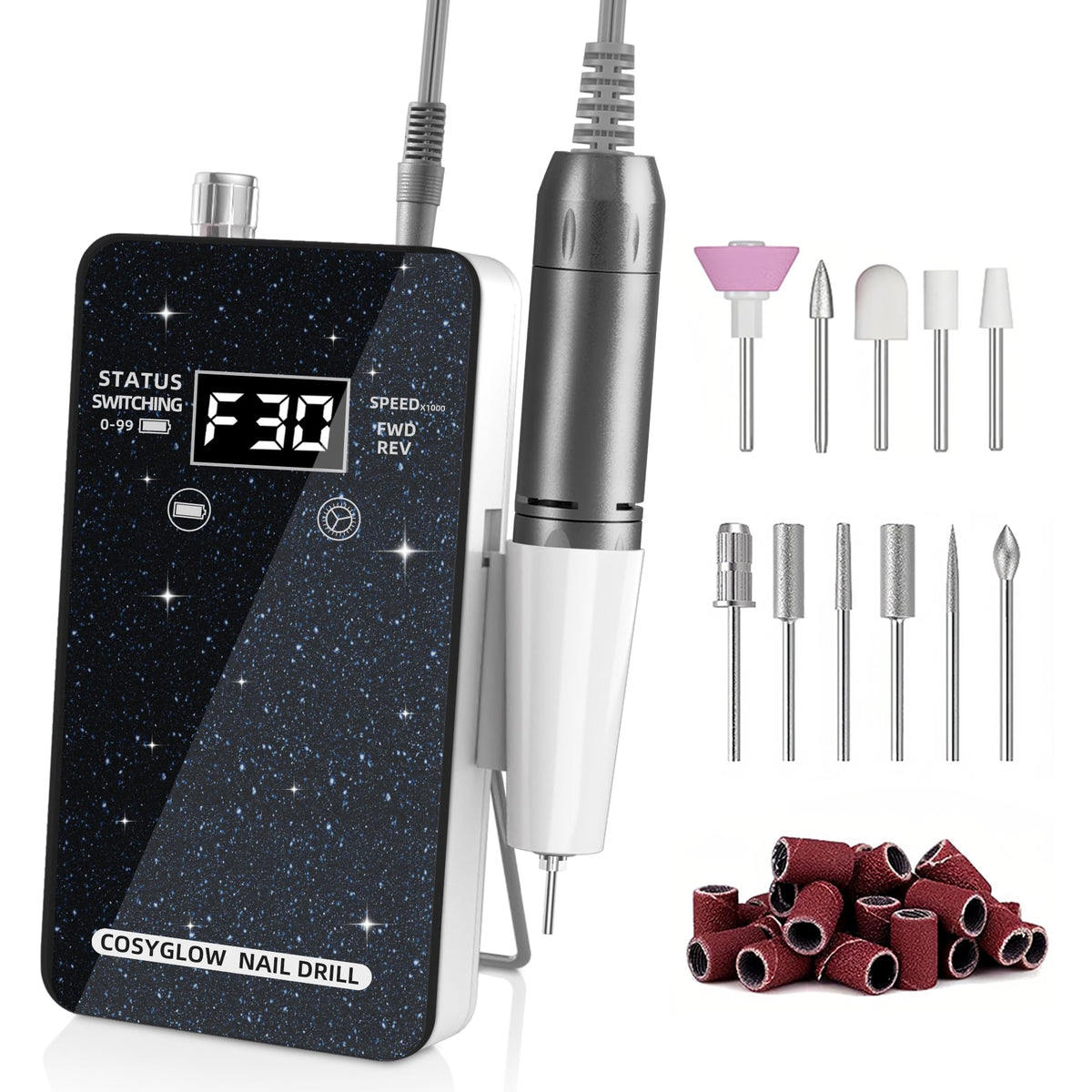 Cosyglow glitter portable nail drill for on-the-go manicures with sparkling design