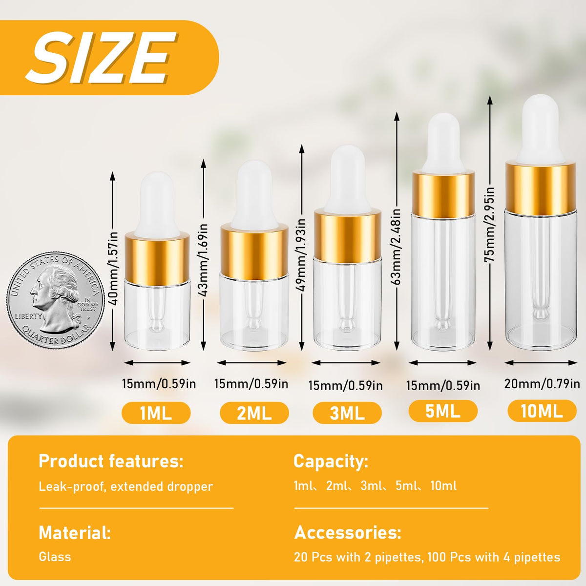 COTOM 1ml mini dropper bottle cap close-up showing leak-proof design for secure travel.