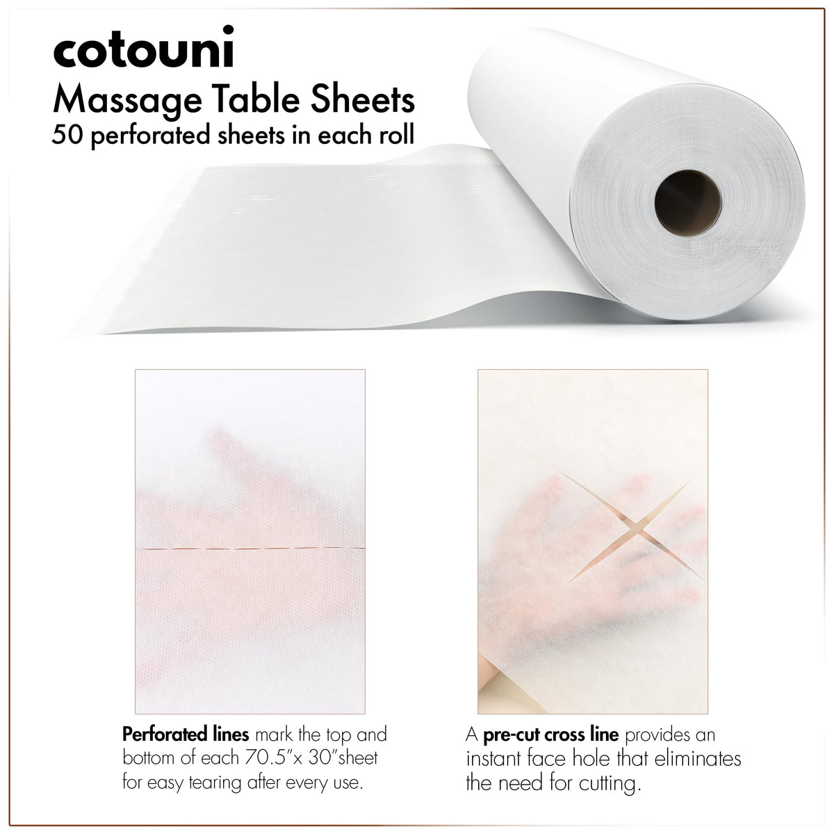 Cotouni non-woven exam cover 30gsm provides breathable protection during treatments.