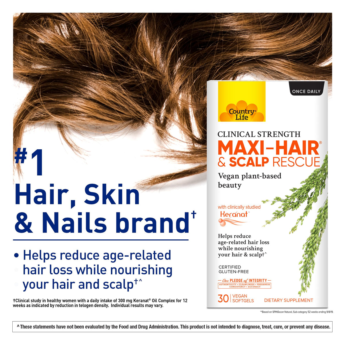 Country Life Maxi-Hair scalp nourishment visuals suggesting renewed scalp health.