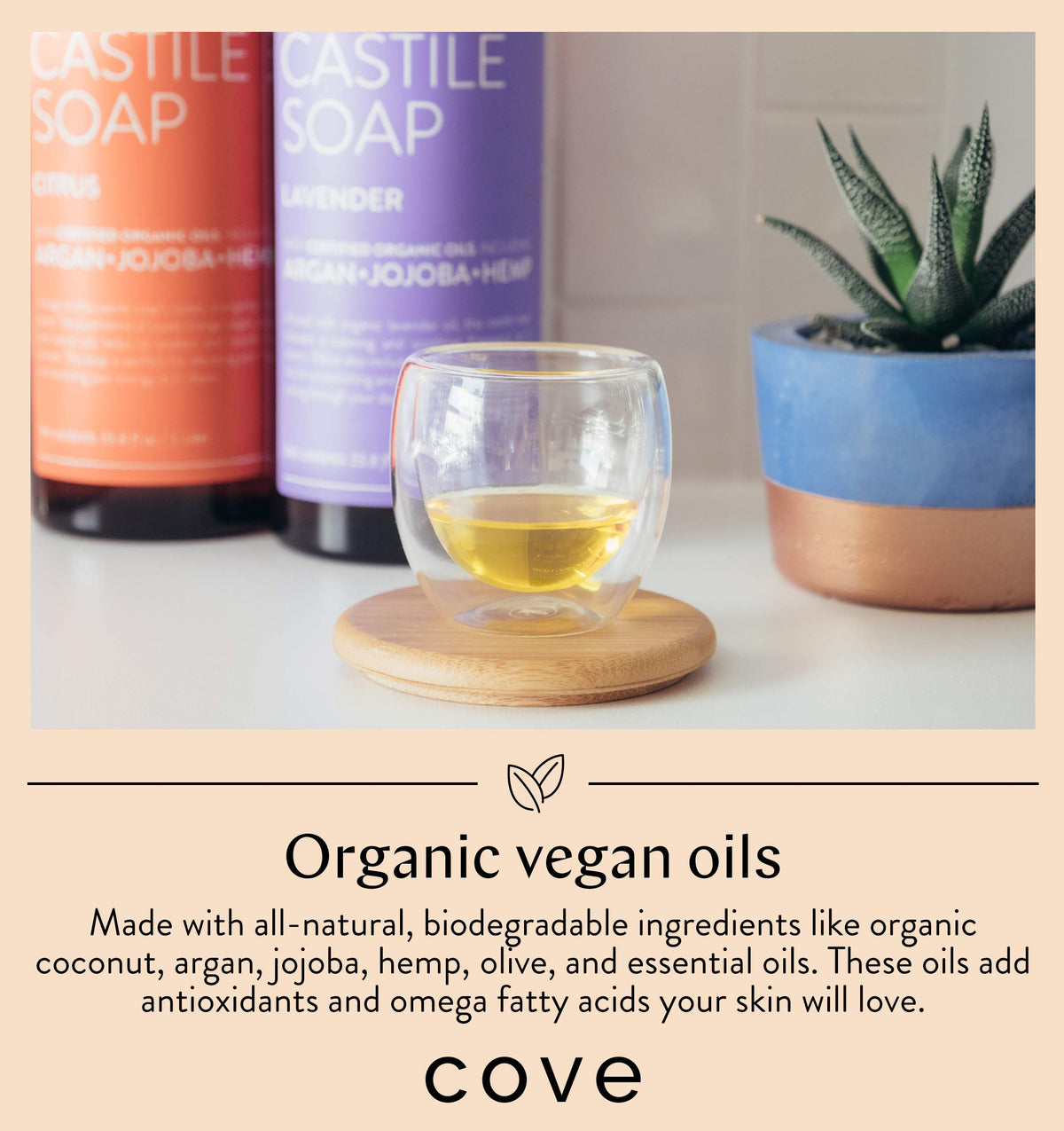 Cove Castile Soap Unscented packaging emphasizes eco-friendly, fragrance-free formula.