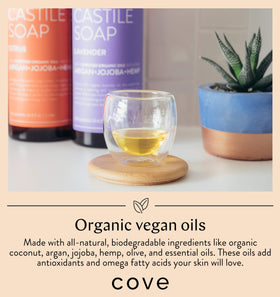 Cove Castile Soap Unscented packaging emphasizes eco-friendly, fragrance-free formula.