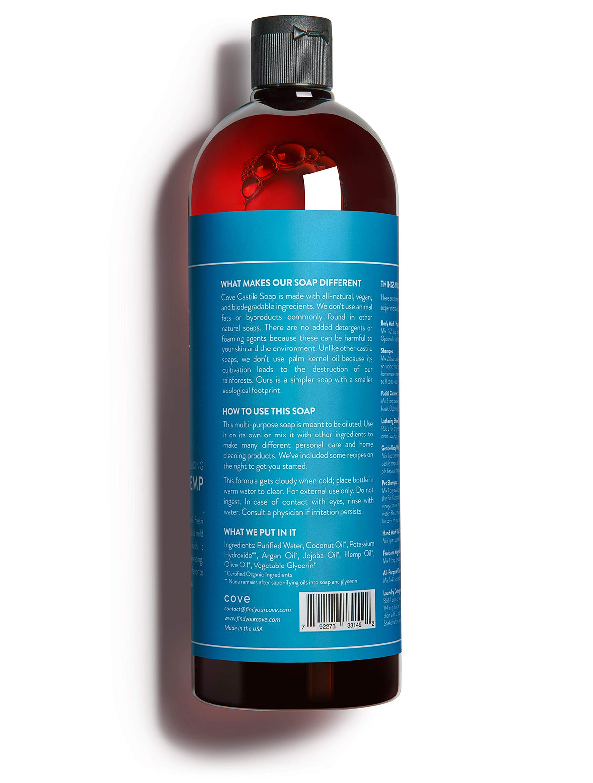 Cove Castile Soap Unscented being poured shows its versatile base for DIY cleaners and personal care.