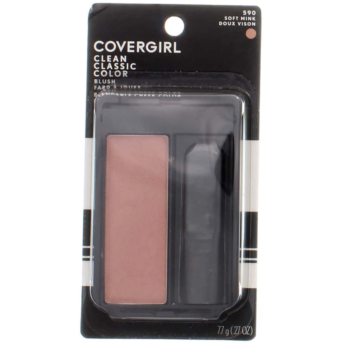 Blush powder close-up showing Soft Mink shade for a natural flush.