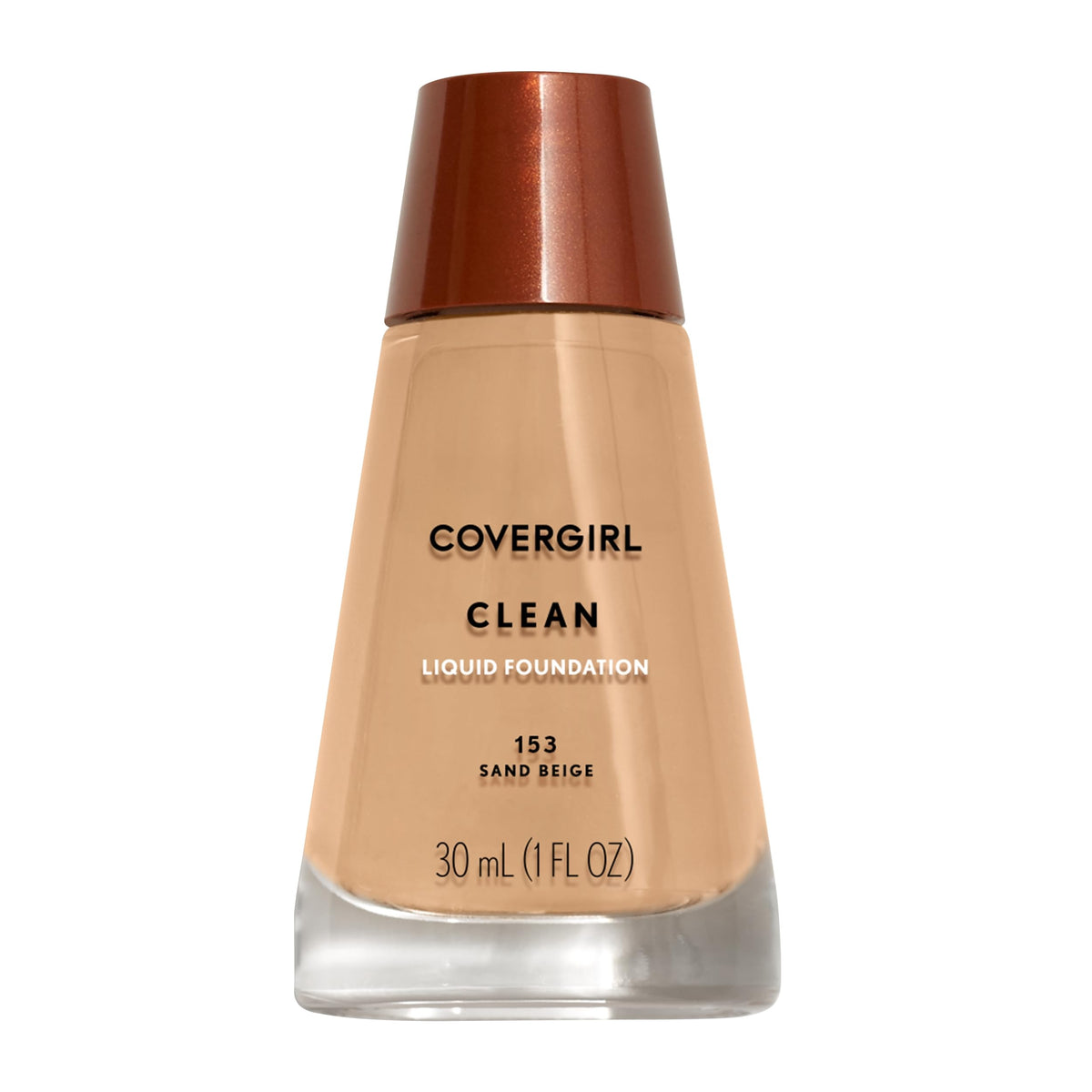CoverGirl Clean Liquid Foundation Sand Beige 153 bottle shows breathable, natural coverage
