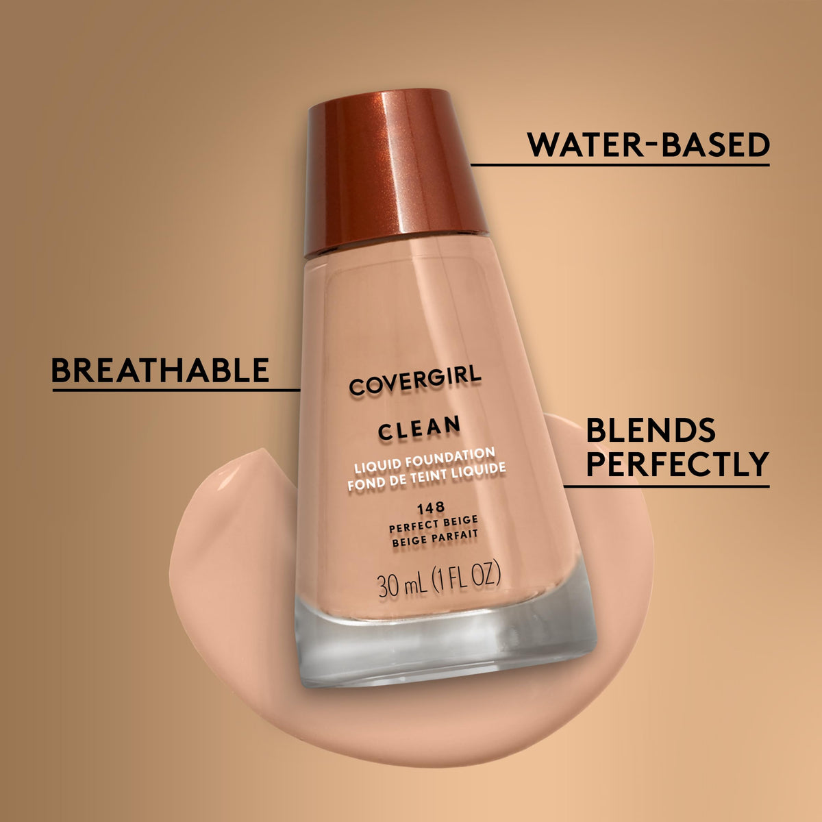 Packaging of CoverGirl Clean Liquid Foundation highlights vegan and cruelty-free status