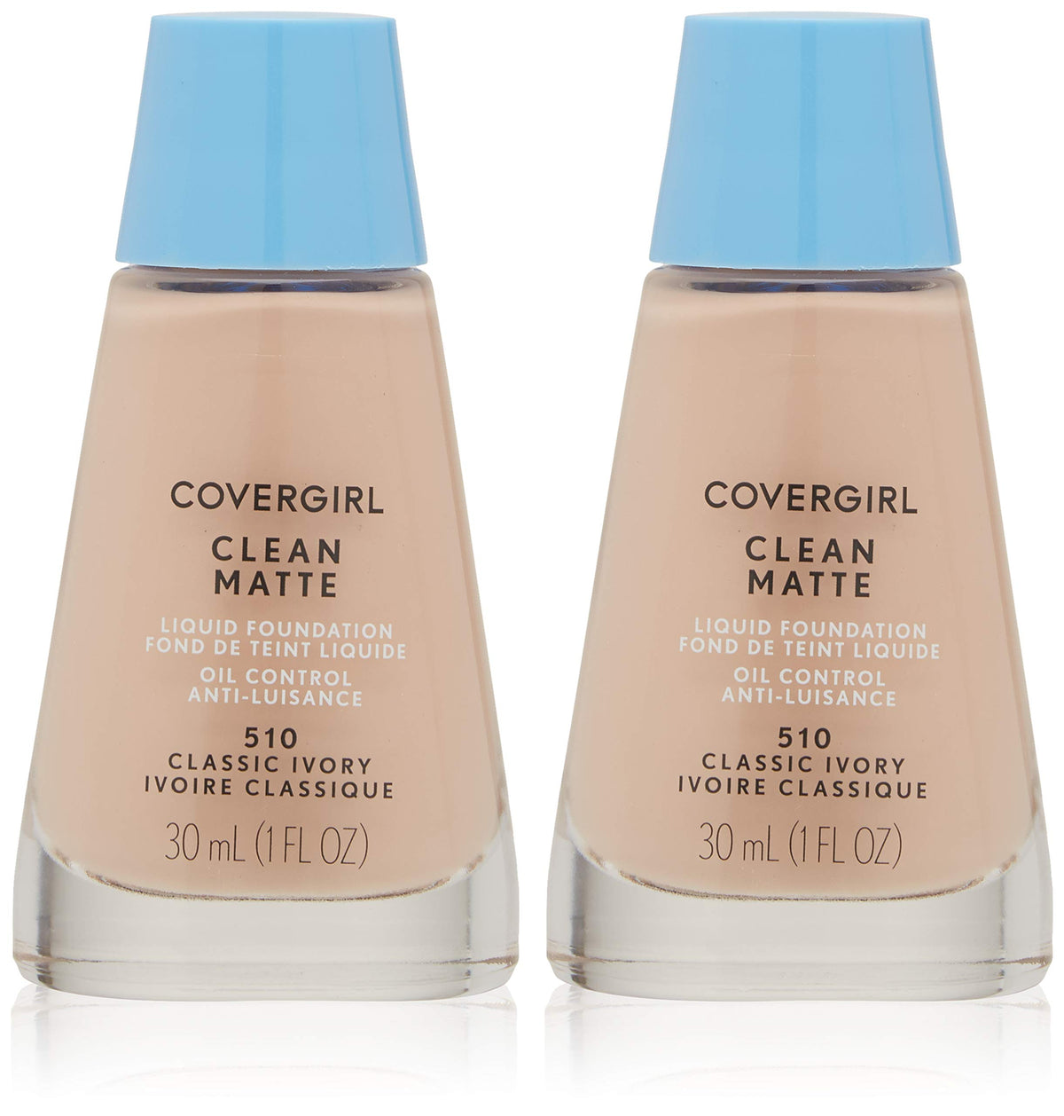 CoverGirl Clean Oil-Control Liquid Makeup bottle pour shows oil-free coverage for a shine-free look