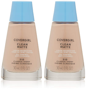 CoverGirl Clean Oil-Control Liquid Makeup bottle pour shows oil-free coverage for a shine-free look