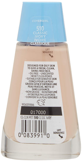 CoverGirl Clean Oil-Control foundation texture swatch demonstrates a smooth matte finish for all-day wear